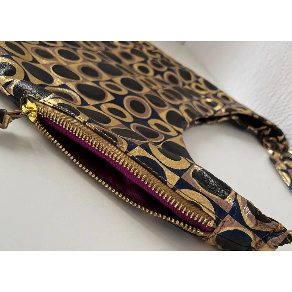 Vintage Hobo Gabor blue, black and gold metallic hobo-style/slouchy shoulder bag